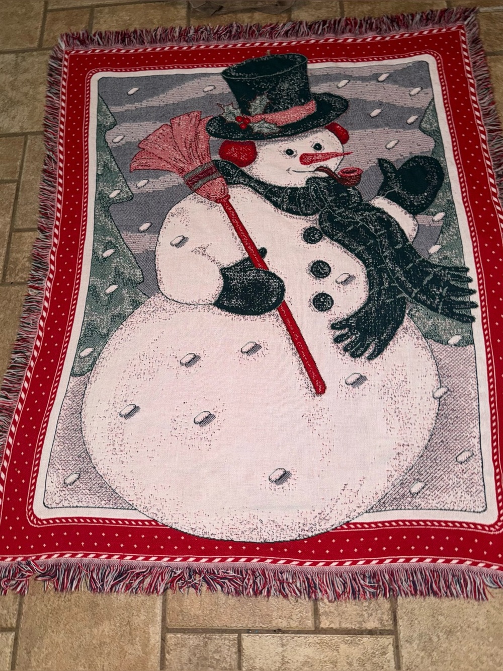 Vtg American Greetings Snowman Tapestry Throw Blanket 50"x 64" American Weavers